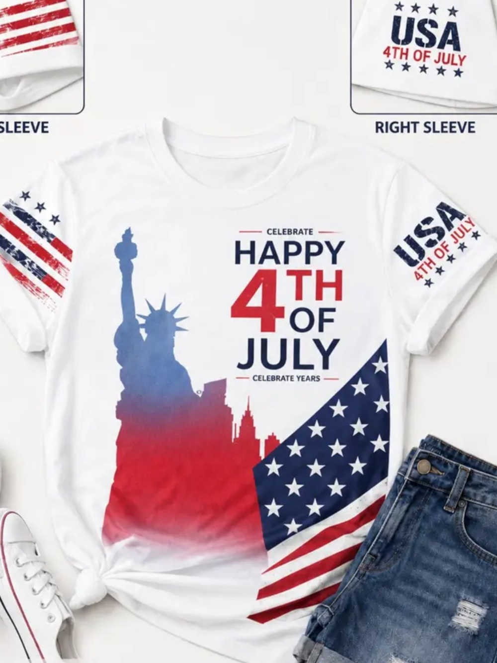Happy 4th of July Women's Short Sleeve Tee - White Red & Blue